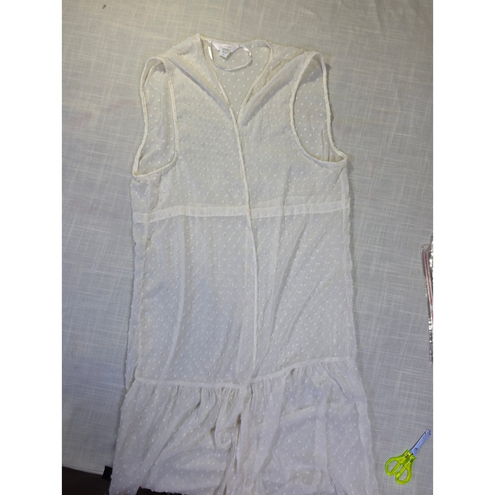 LC Lauren Conrad White Clip Dot Sleeveless Swim Cover Up Ruffle Hem Vest Medium
